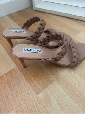 Steve Madden Nude Braided Double-Strap Heeled Sandals